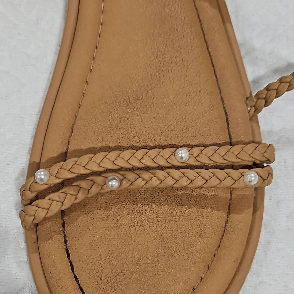Universal Thread Women’s Tan Braided Pearl Strappy Flat Sandals - Picture 2 of 8
